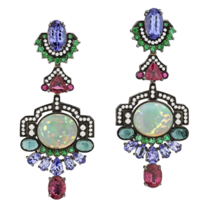 White gold 18k - Opal - Emerald - Tanzanite - Rubelite - Diamond.  One-of-a-kind