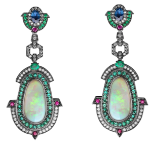 White gold 18k - Opal - Sapphire - Emerald - Rubelte - Diamond.  One-of-a-kind