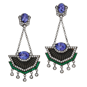 White gold 18k - Tanzanite - Emerald - Diamond.  One-of-a-kind