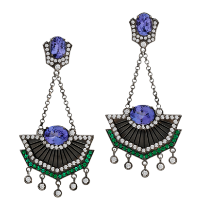 White gold 18k - Tanzanite - Emerald - Diamond.  One-of-a-kind