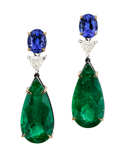 White gold 18k - Emerald - Sapphire - Diamond.  One-of-a-kind