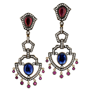 Yellow gold 18k - Sapphire - Rubelite - Diamond.  One-of-a-kind