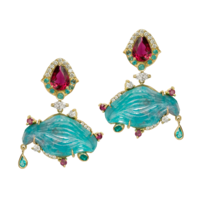 Yellow gold 18k - Paraíba Turmaline - Rubelite - Emerald - Diamond.  One-of-a-kind