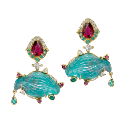 Yellow gold 18k - Paraíba Turmaline - Rubelite - Emerald - Diamond.  One-of-a-kind