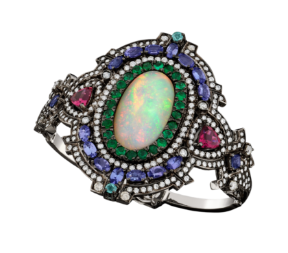 White gold 18k - Opal - Emerald - Tanzanite - Rubelite - Diamond.  One-of-a-kind (cópia)