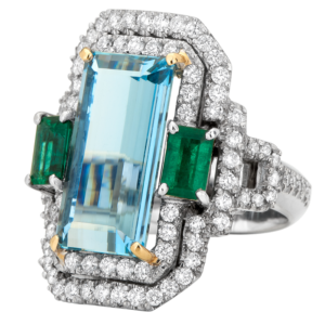 White gold 18k - Aquamarine - Emerald - Diamond