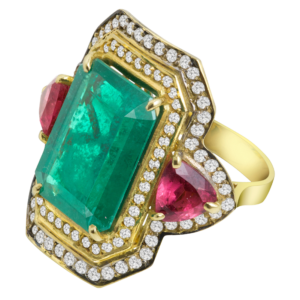 Yellow gold 18k - Emerald - Rubelite - Diamond