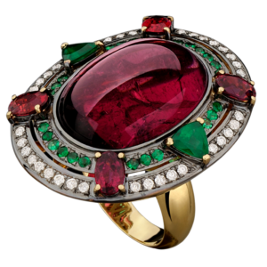 Yellow gold 18k - Rubelite -Emerald - Diamond