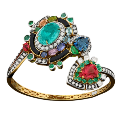 Yellow gold 18k - Paraíba Turmaline - Rodonite - Emerald - Diamond