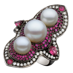 White gold 18k - Pearl - Rubelite - Diamond
