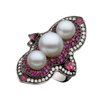 White gold 18k - Pearl - Rubelite - Diamond