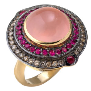 Yellow gold 18k - Rose Quartz - Rubelite - Diamond