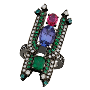 White gold 18k - Tanzanite - Rubelite - Emerald -Diamond