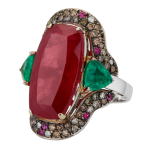 White gold 18k - Rodonite - Emerald - Rubelite - Diamond