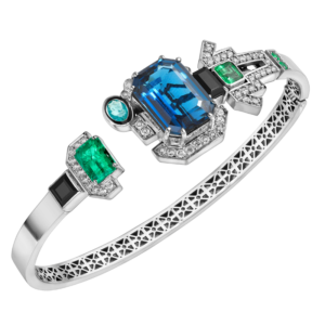 White gold 18k - London Topaz - Emerald - Diamond