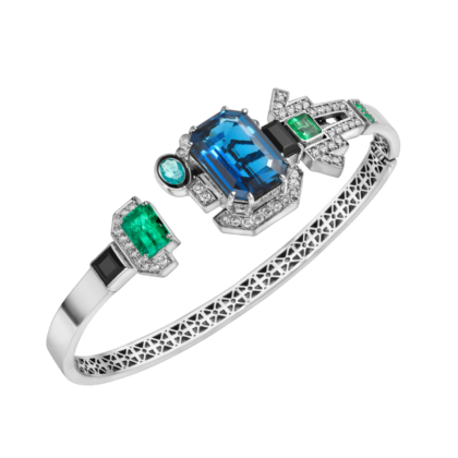 White gold 18k - London Topaz - Emerald - Diamond