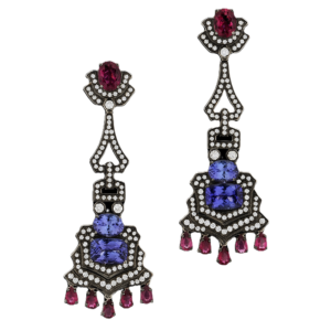 White gold 18k - Tanzanite - Rubelite - Diamond.  One-of-a-kind