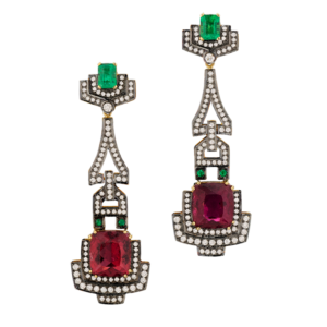 Yellow gold 18k - Rubelite - Emerald - Diamond.  One-of-a-kind