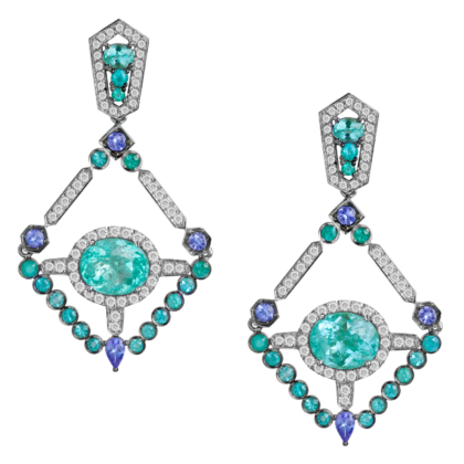 18k White gold, Paraíba Turmaline, Tanzanite and Diamond earring.