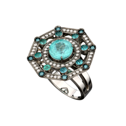 18k White gold, Paraíba Turmaline and Diamond ring.