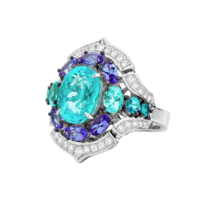 18k White gold, Paraíba Turmaline, Tanzanite and Diamond ring.