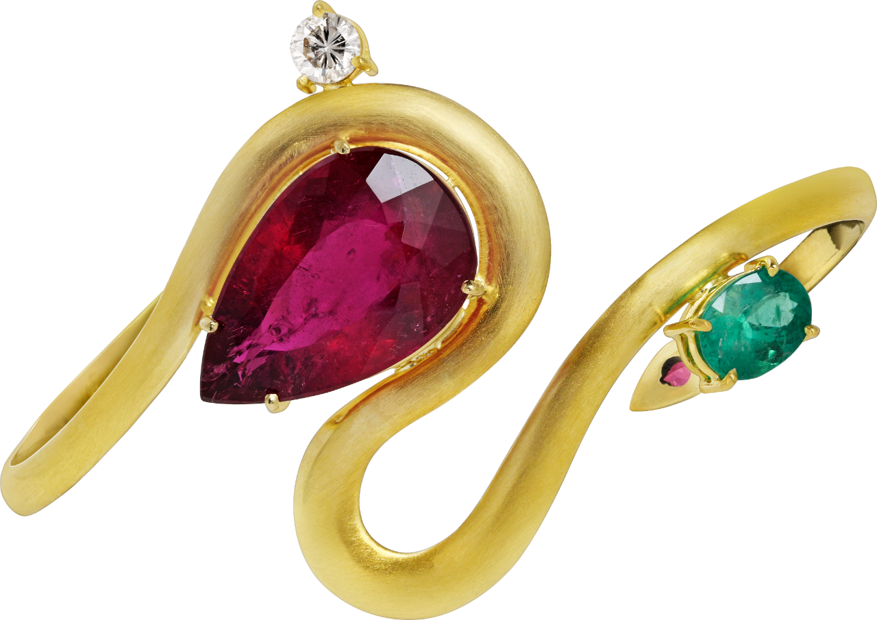 Yellow gold 18k - Rubelite - Emerald - Diamond
